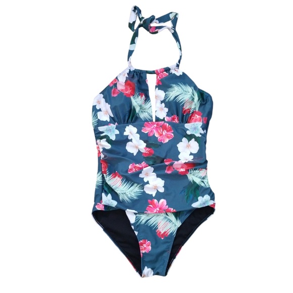 B2PRITY Halter Tropical Print One Piece Swimsuit Size XL NWOT‎ - Picture 1 of 12